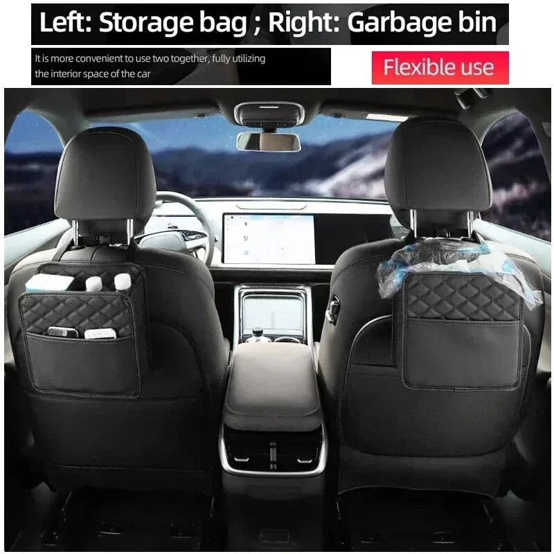 Multifunctional Car Seat Storage Bag Leather Auto Organizer Garbage Bag Universal Fit For Most Car Models