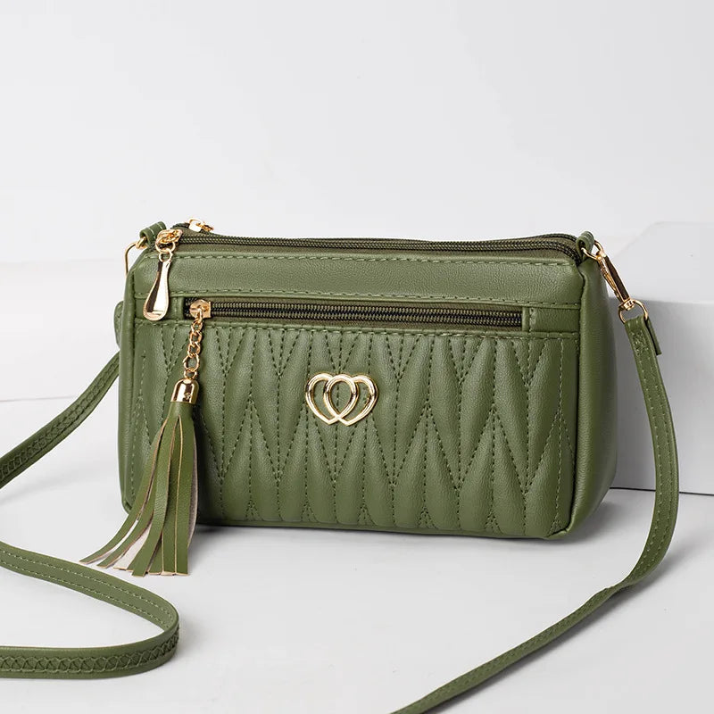 Large Capacity New Fashion PU Leather Crossbody Bags Women Zipper Shoulder Bag Embroidery Thread Purse and Handbags