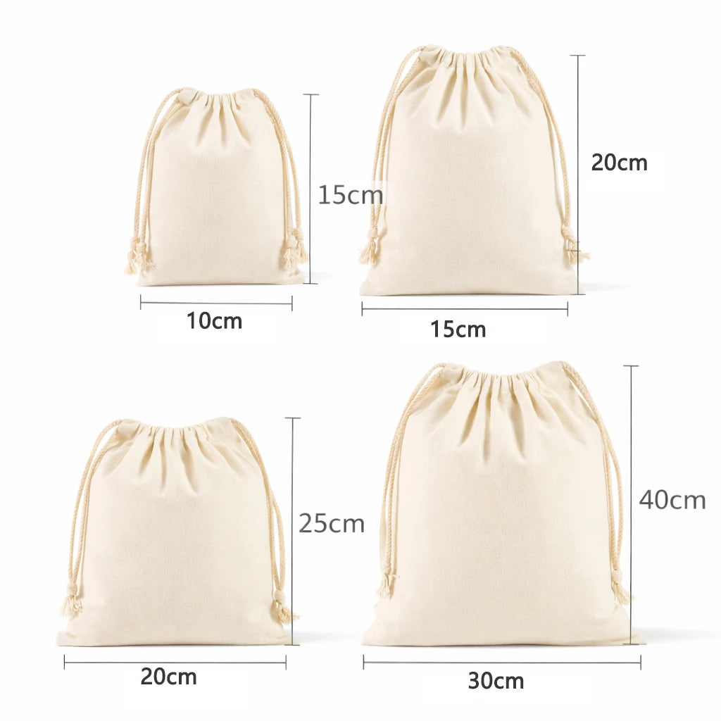 Canvas Drawstring Bags Bulk, 5/10PCS Beige Pouches, 4 Sizes Storage Bags for Gifts, Jewelry, Coffee Beans, Travel & Organization