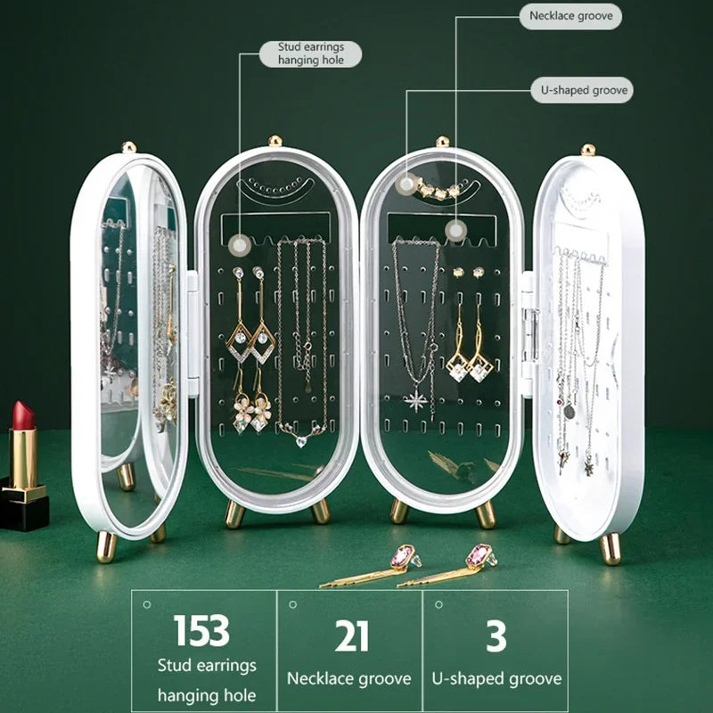 1Pcs Light Luxury Jewelry Storage Box Earring Necklace Multi-layer Dust Proof Desktop Container with Mirror Cosmetic Organizer