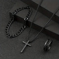 Fashion Alloy Men's Cross Pendant Necklace, Bracelet & Ring Combo Jewelry Set
