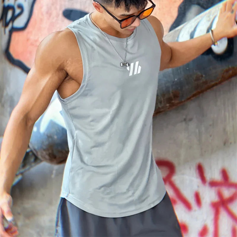 Summer Men's Gym Tank Top Fitness Training Clothing Quick-drying Loose Bodybuilding Sleeveless Shirt Men Fashion Basketball Vest