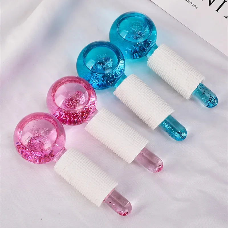 2PCS/pair Large Beauty Ice Hockey Energy Beauty Crystal Ball Facial Cooling Ice Globes Water Wave Face and Eye Massage Skin Care