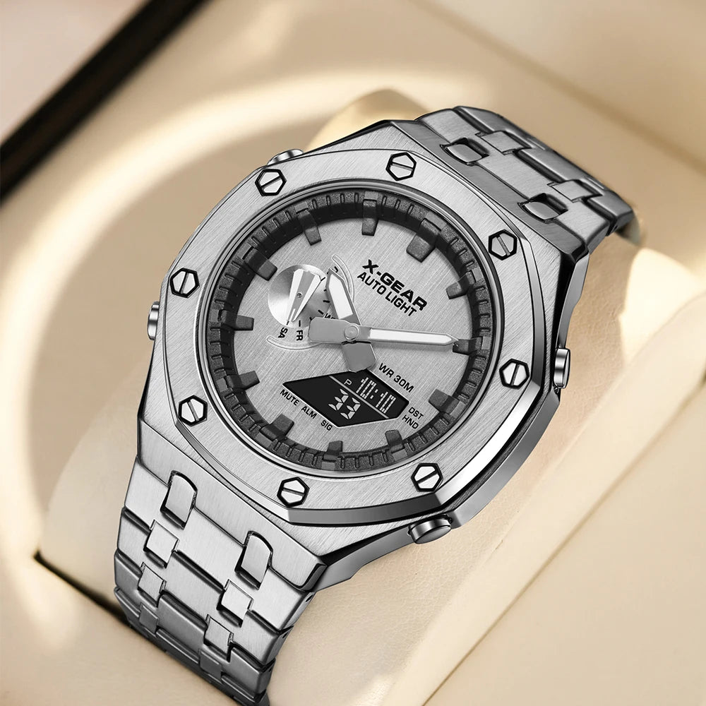 X-GEAR Fashion Casual Business Quartz Watch Waterproof Wristwatch  Mens Sports Watches Business Man Electronic Watch Multi functional