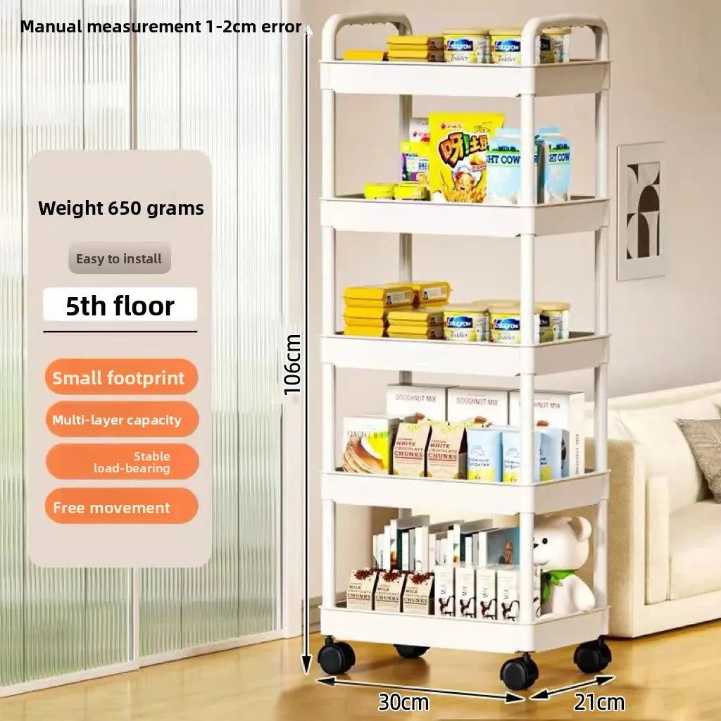 5-layer Kitchen Storage Shelf,mobile Trolley,floor Standing Multi-layer Storage Rack,For Bookshelf,snacks, fruits and Vegetables