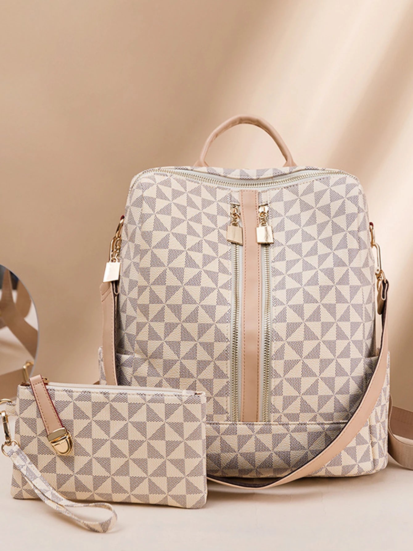 2pcs Backpack And Handbag Set, For Women, Waterproof Double Shoulder Crossbody Bag, Women's Travel Send Co