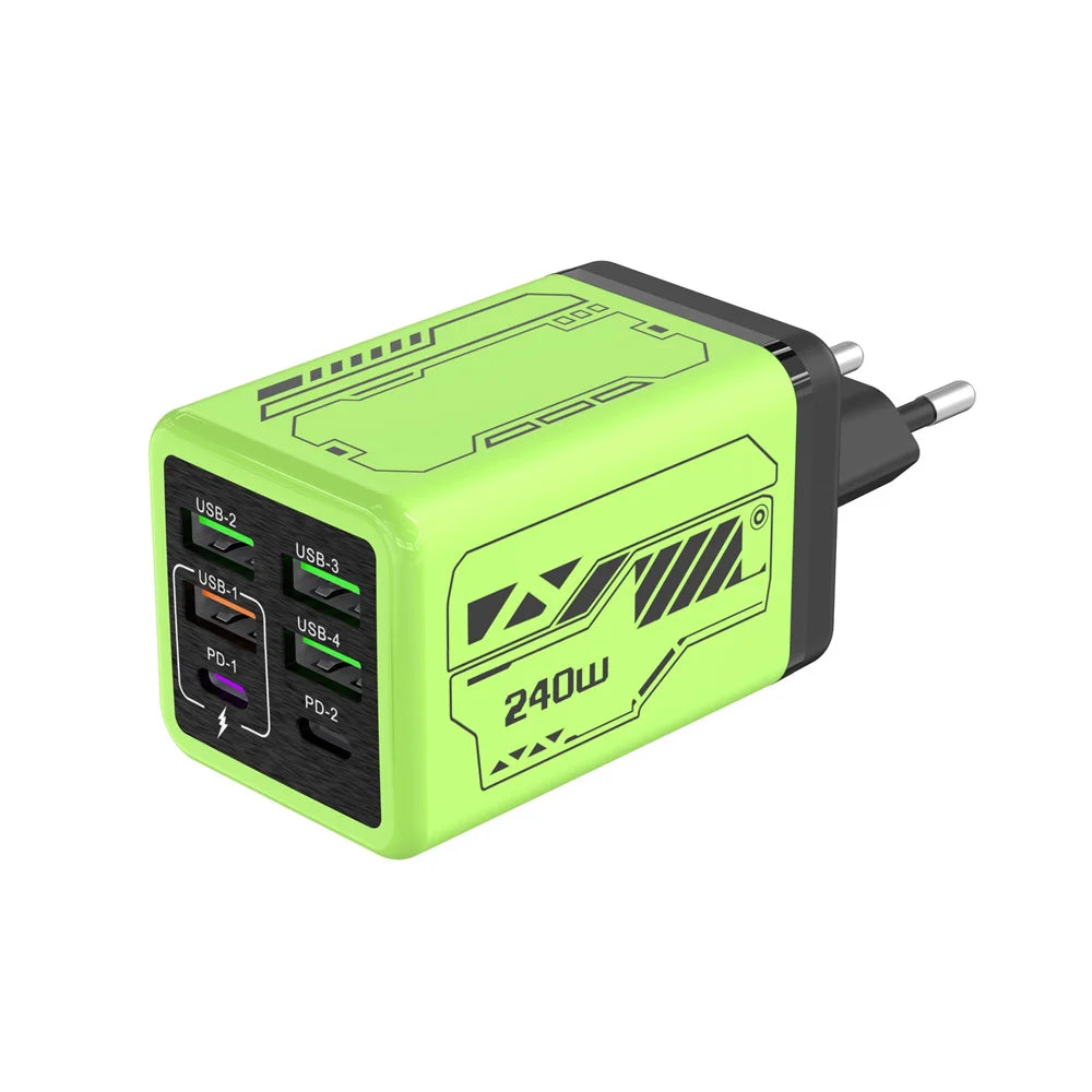 USB A Charger 240W Type C PD Quick Charger Fast Charging Muti Ports Mobile Phone Wall Adapter For iPhone Samsung Xiaomi Huawei