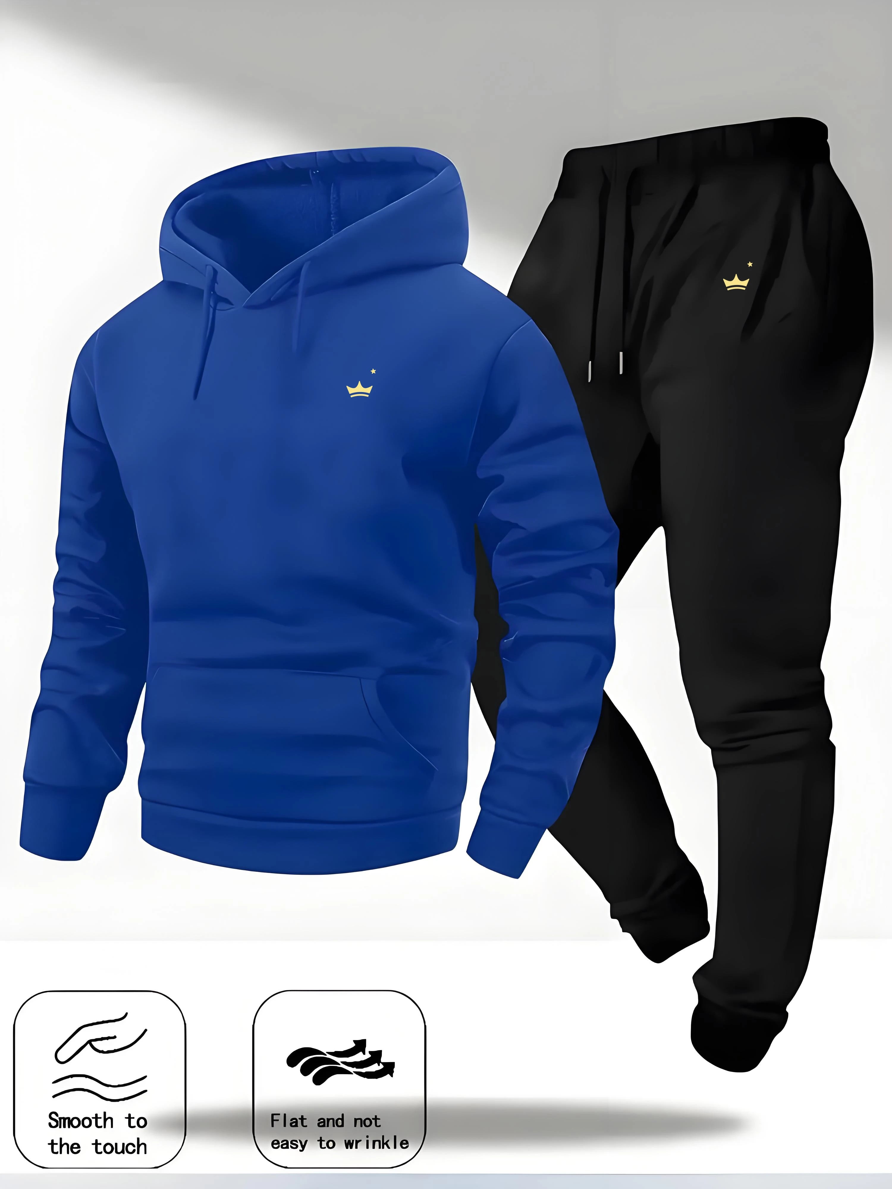 Crown Logo Printed Autumn/Winter Fashion New Hooded Sportswear Outdoor Fashion Versatile Casual Sportswear and Pants