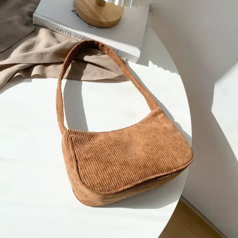 Fashion Vintage Women Handbags Corduroy Underarm Bag Casual Women Shoulder Bags Solid Color Zipper Female Handbag
