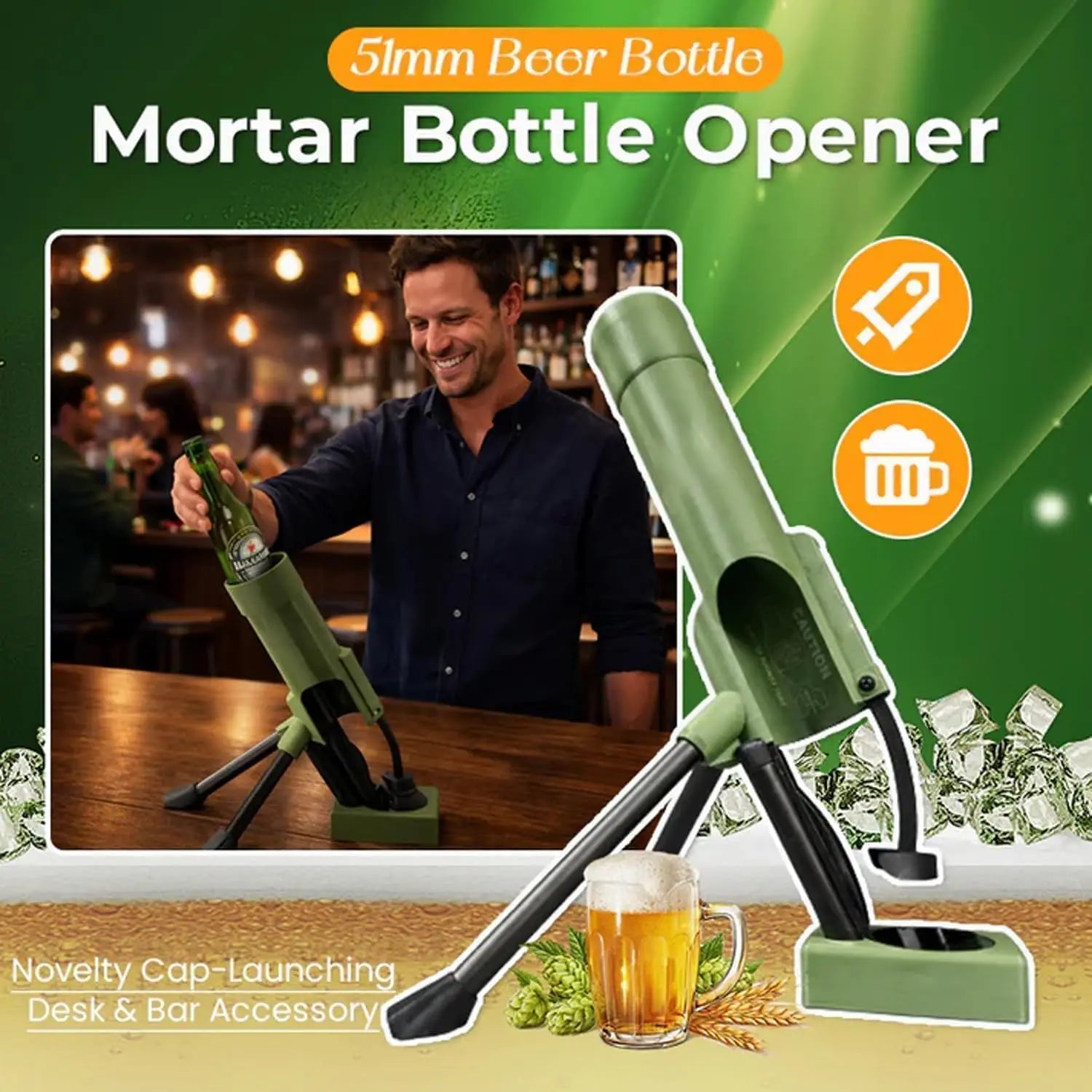 1pcs Military Mortar Beer Bottle Opener Funny Cap Gun Launcher Popper for Home Bar Club Party Drinking Game Cool Gift for Men