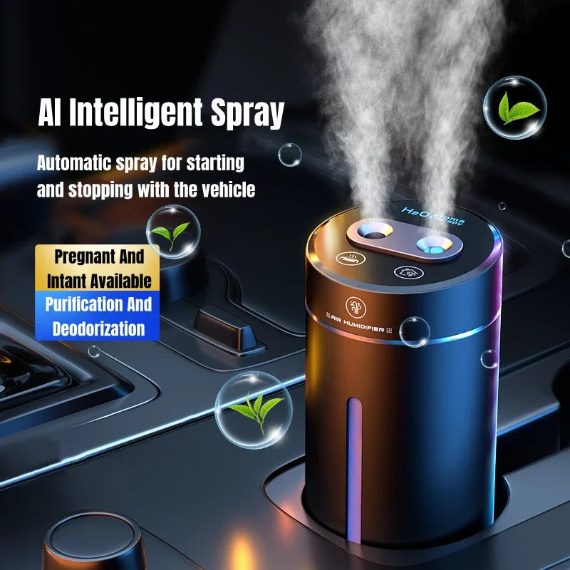 Dual Spray Car Air Humidifier Purifier Aluminium Alloy Essential Oil Diffuser 380ml Air Freshener for Auto Home Accessories