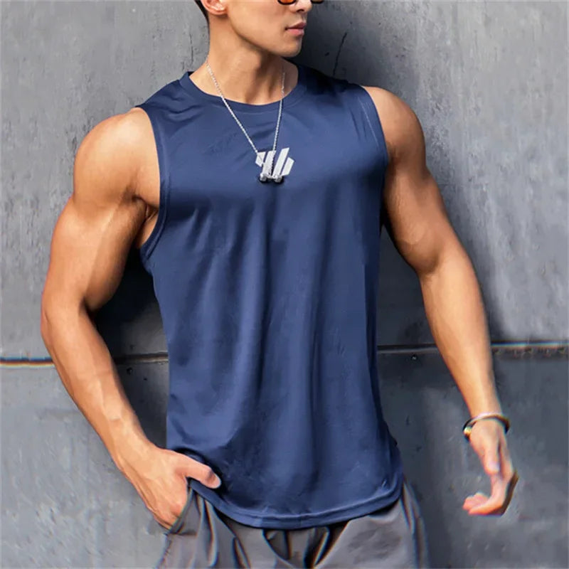 Summer Men's Gym Tank Top Fitness Training Clothing Quick-drying Loose Bodybuilding Sleeveless Shirt Men Fashion Basketball Vest