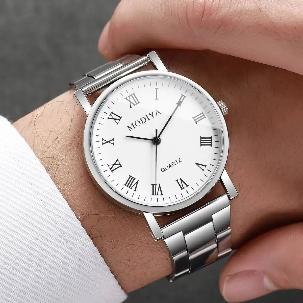 4PCS/Set Fashion Men Business Watches Simple Roma Dial Quartz Wristwatch Jewelry Set Reloj Hombre（Without Box）