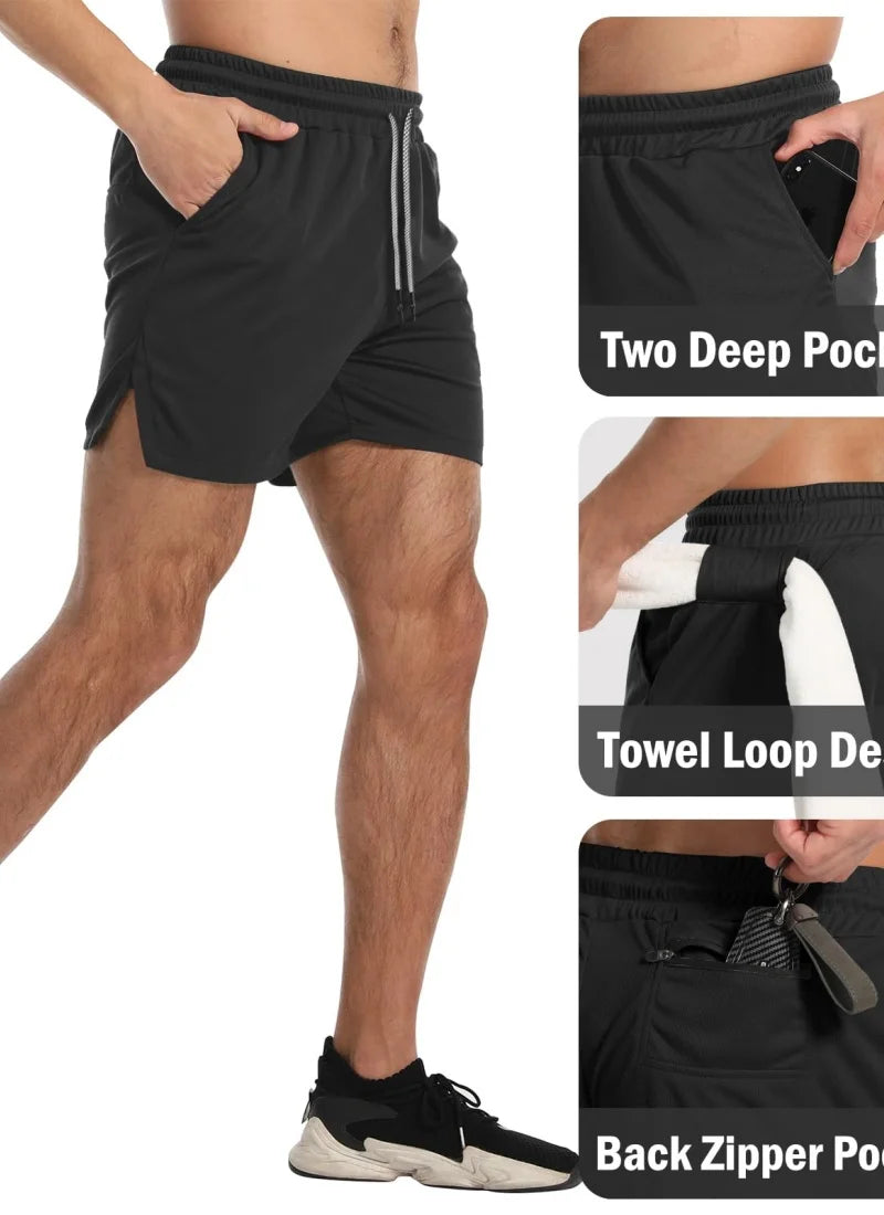 Running shorts men's gym sports shorts 2-in-1 quick drying exercise training gym fitness jogging shorts summer men's shorts