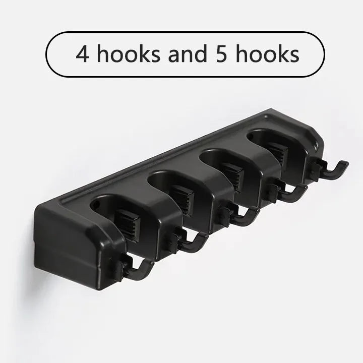 Wall Mounted Mop Holder 3/4/5 Position Multi-Functional Broom Pendant Shelf Home Kitchen Storage Black Magic Plastic Mop Holder