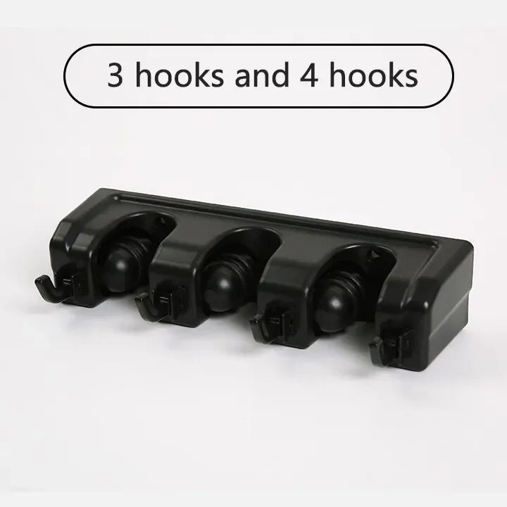 Wall Mounted Mop Holder 3/4/5 Position Multi-Functional Broom Pendant Shelf Home Kitchen Storage Black Magic Plastic Mop Holder