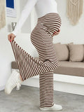 Maternity Women's Striped Ribbed Wide Leg Over Bump Jeans for Casual Daily and Lounge Wear