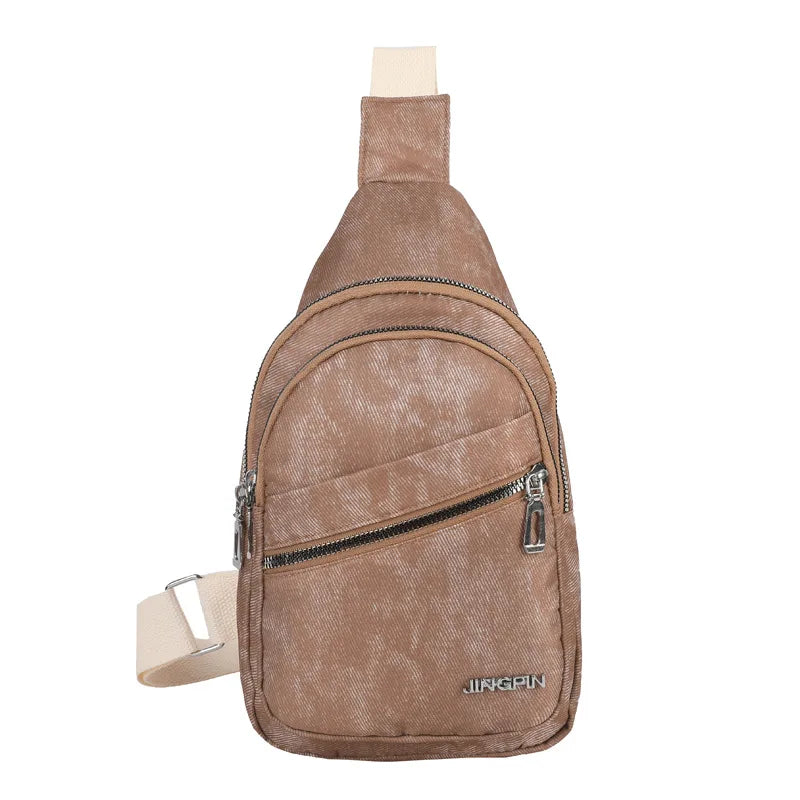 Korean version versatile soft leather men's casual chest bag large capacity travel women's shoulder crossbody bag backpack