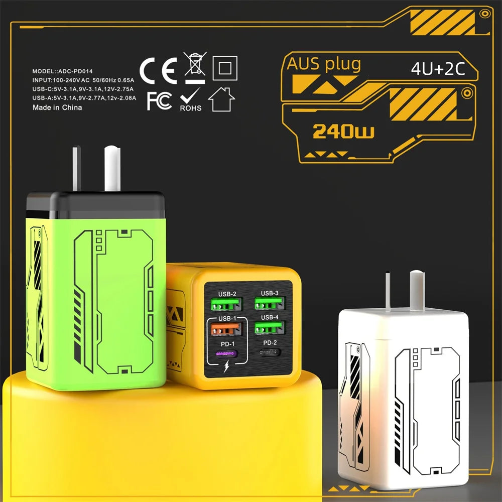 USB A Charger 240W Type C PD Quick Charger Fast Charging Muti Ports Mobile Phone Wall Adapter For iPhone Samsung Xiaomi Huawei