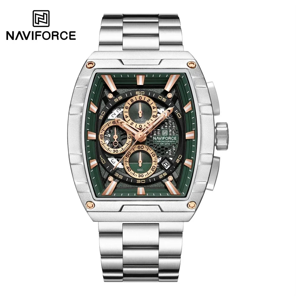 NAVIFORCE Luxury Tonneau Quartz Wristwatch Top Brand Men's Watches Waterproof Chronograph Watch for Men 2025 Auto Date Clock