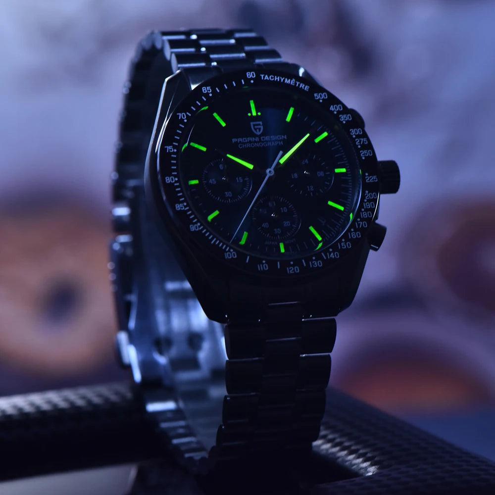 PAGANI DESIGN 2026 New Moon Men's Watches Luxury Quartz Watch For Men VK63 Chronograph AR Sapphire Mirror Ceramic Bezel Luminous