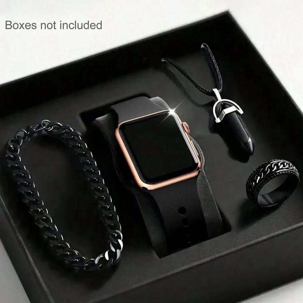 Men's LED Square Watch And Jewelry Set Birthday Gift Non-Smartwatch Box Not Included