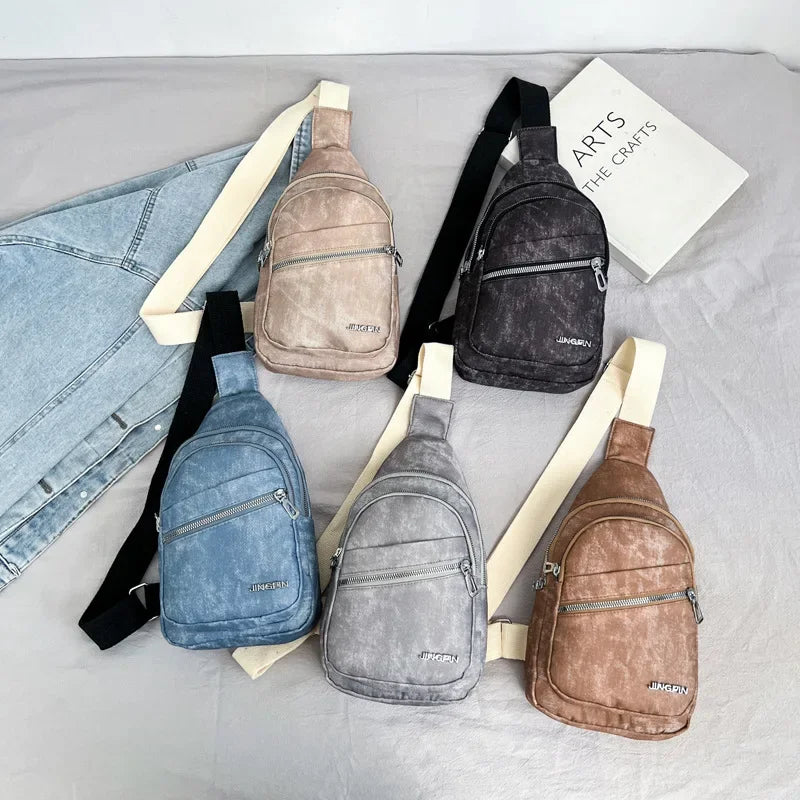 Korean version versatile soft leather men's casual chest bag large capacity travel women's shoulder crossbody bag backpack
