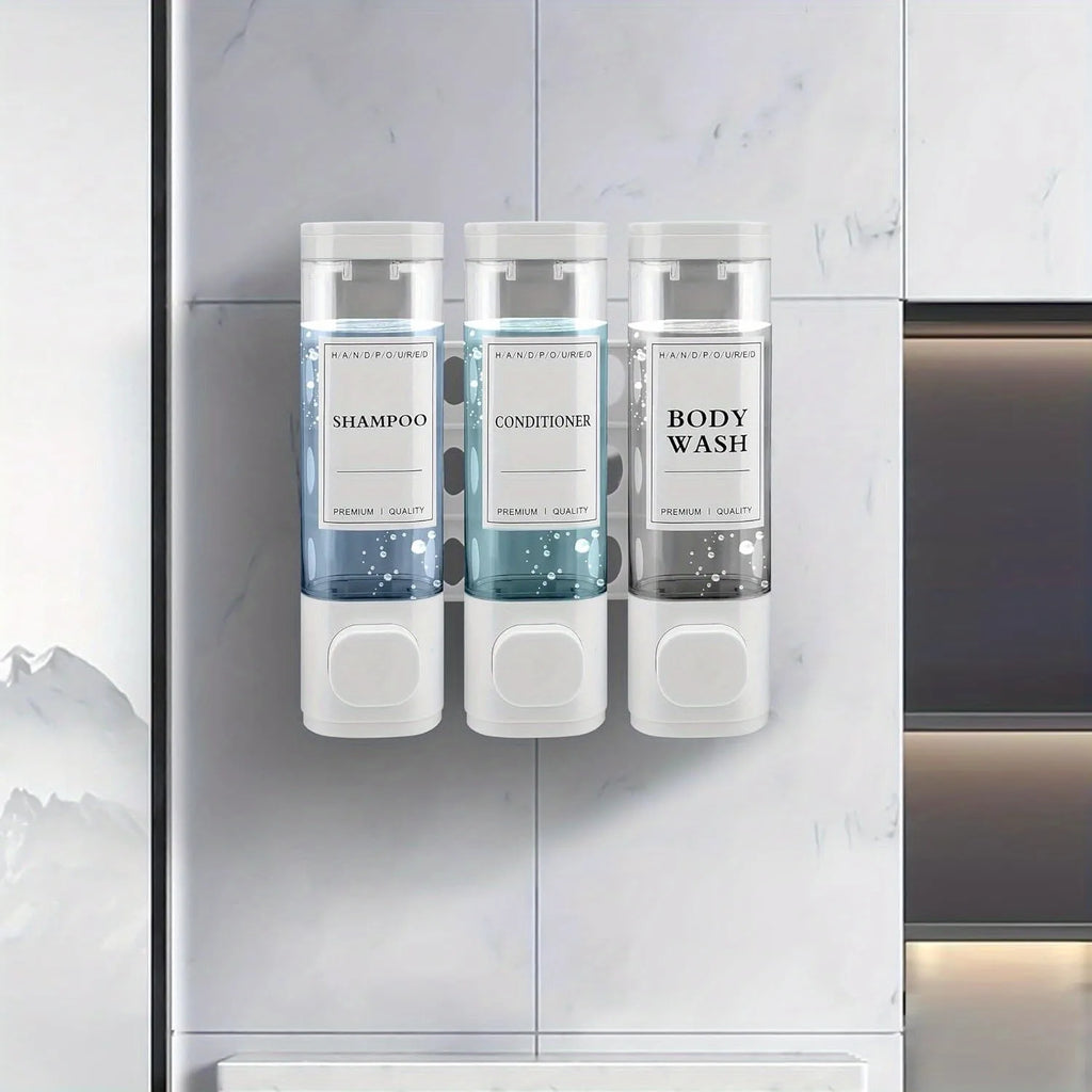 Wall-mounted Soap Dispenser, Shower Gel Dispenser, 3-in-1 Shampoo and Conditioner Dispenser, No Drilling Required, ABS Material,