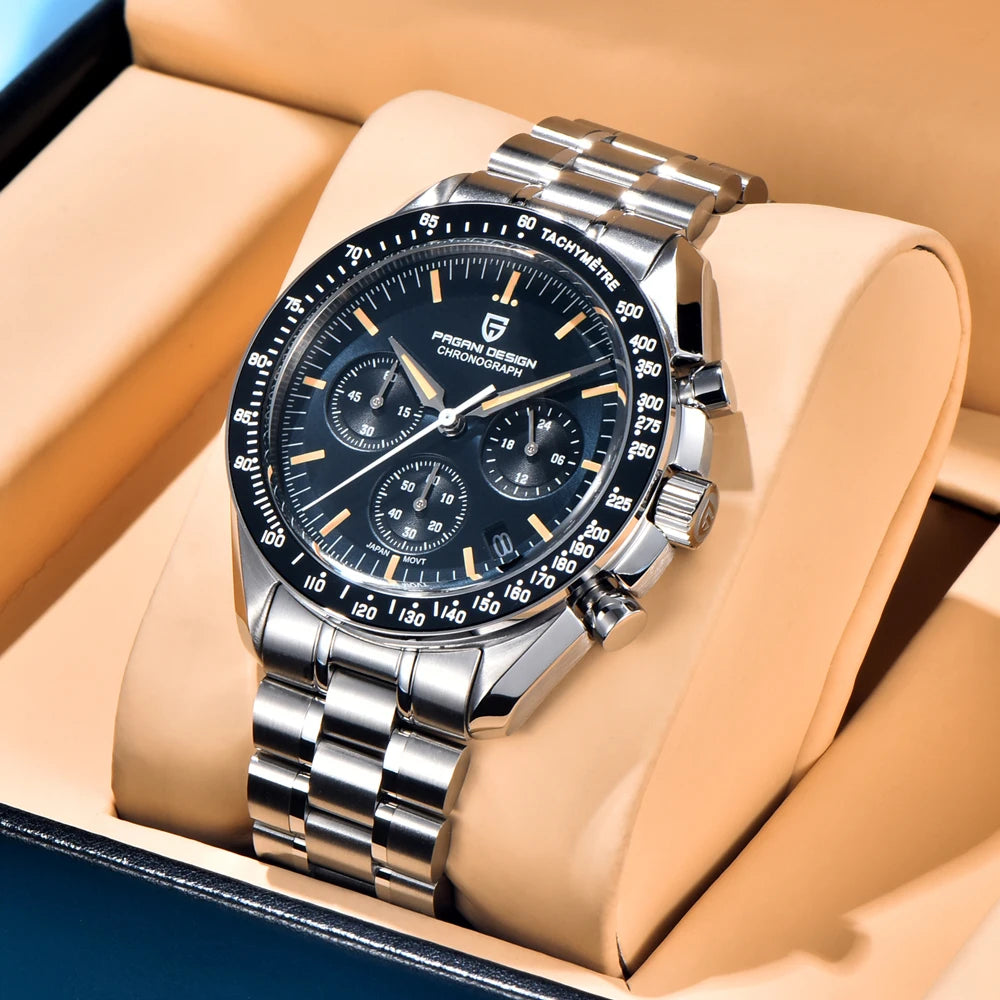 PAGANI DESIGN 2026 New Moon Men's Watches Luxury Quartz Watch For Men VK63 Chronograph AR Sapphire Mirror Ceramic Bezel Luminous