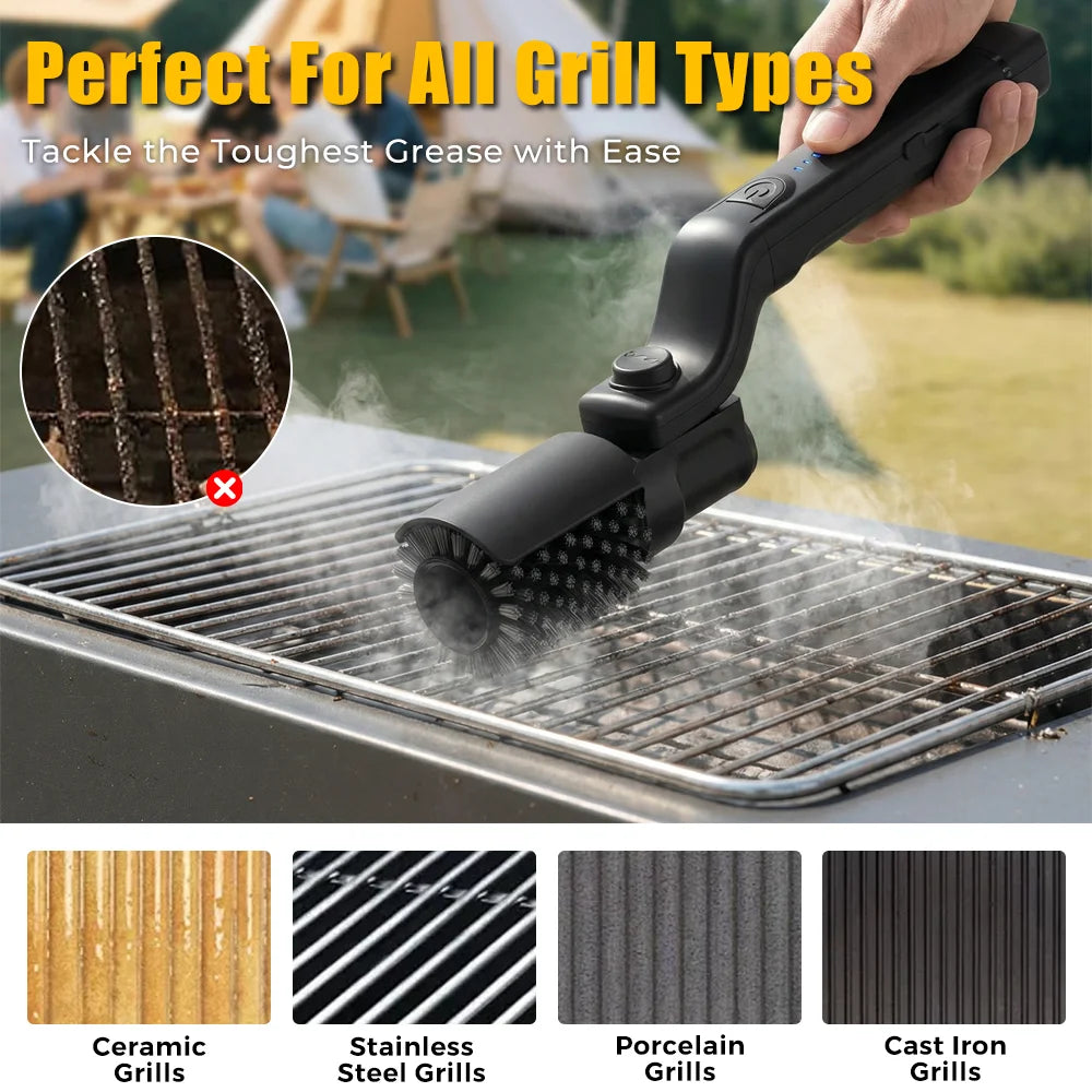 Electric Grill Brush Cordless Electric Outdoor BBQ Grill Cleaner with Powerful Motor 180° Adjustable Head Grill Cleaning Brush
