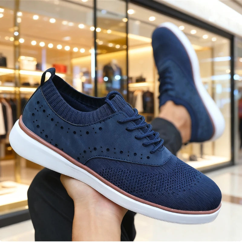 New Men's Casual Shoes Breathable Knit Upper Perforated Detail Light Non-Slip Walking Sneakers Versatile Footwear for Male