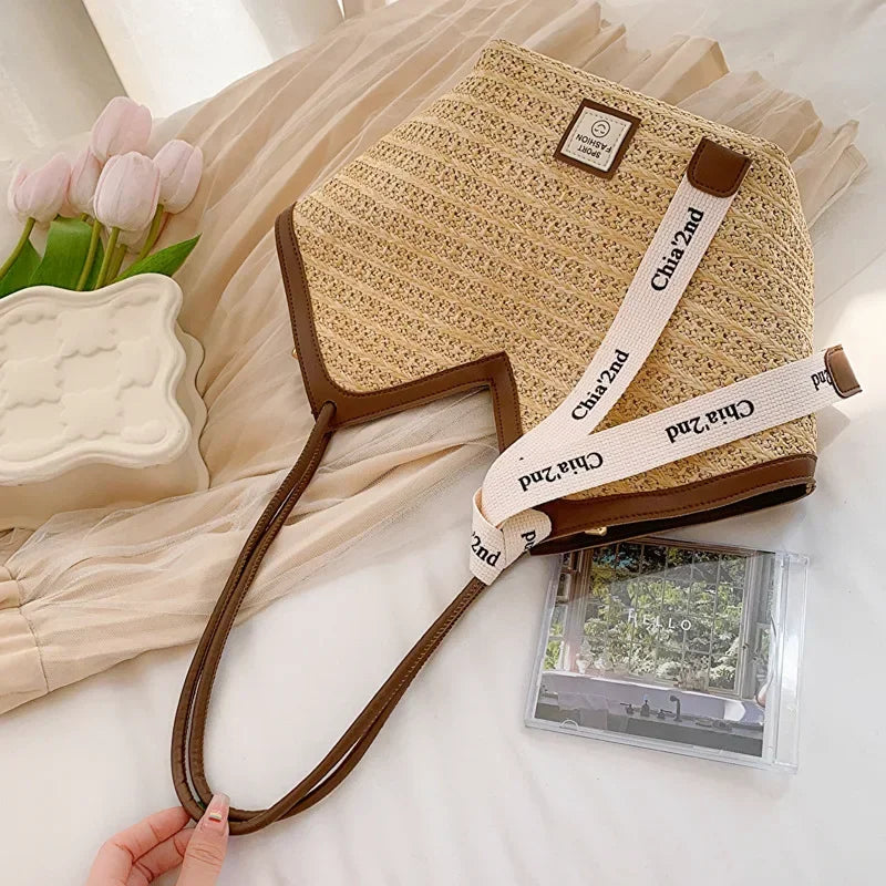 Women's Large Capacity Shoulder Bag Summer Straw Woven Basket Handbag Fashion Female Luxury Designer Beach Bag Bali Shopper Tote