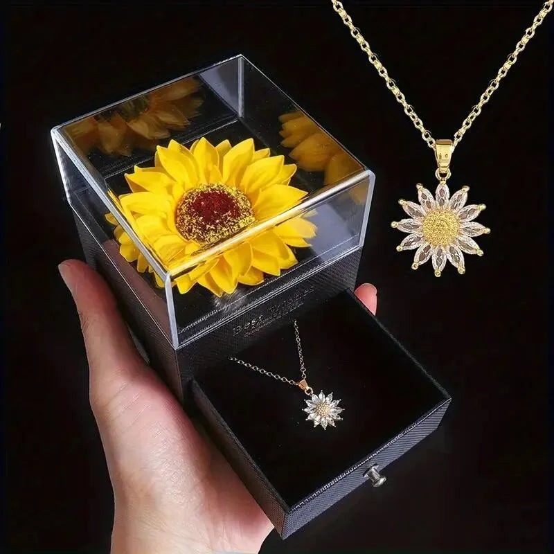 Sunflower Necklace With Gift Box For Girlfriend Women I Love You Perfect for Mother's Day, Birthdays, Valentines, Weddings