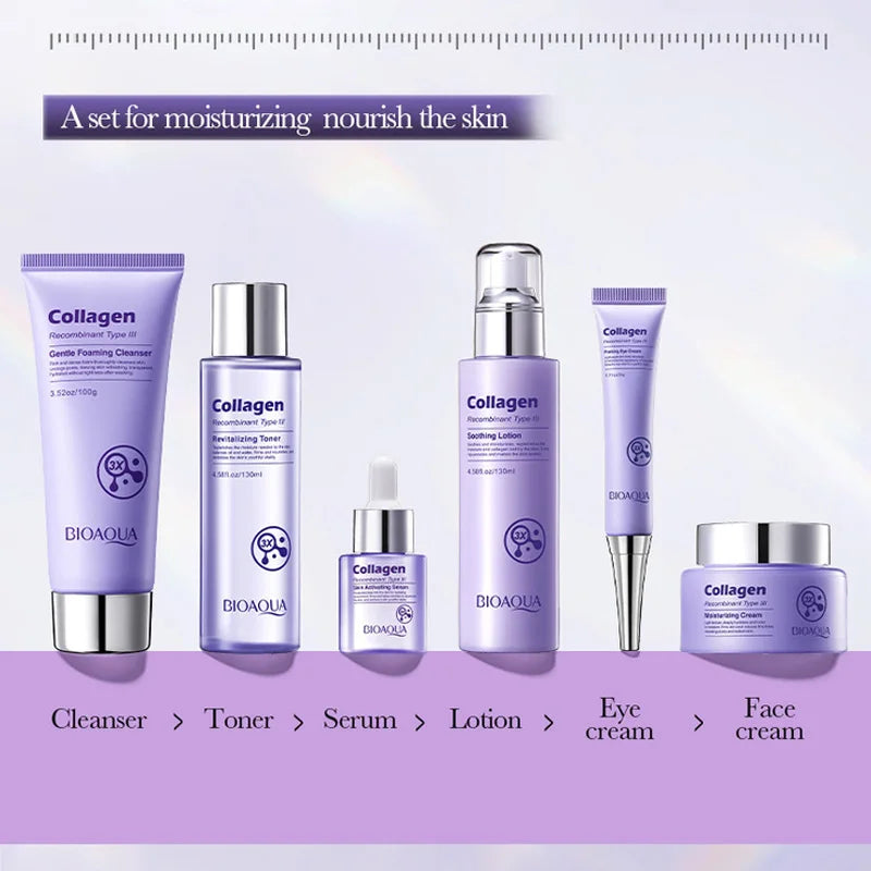 Anti-Wrinkle Skincare Six-Piece Set Collagen Anti-Aging And Firming Skincare Including Eye Cream Face Cream, Toner Lotion Serum
