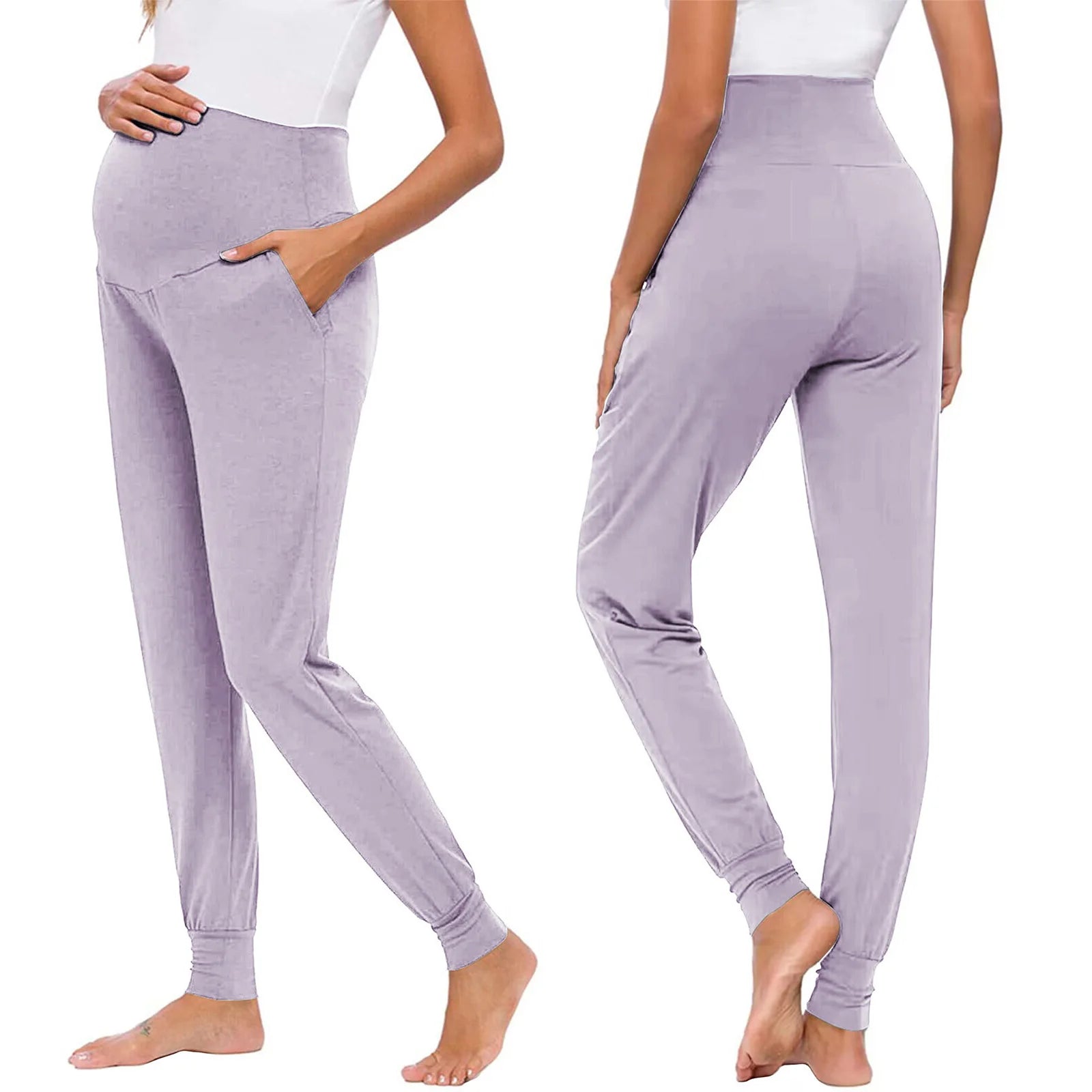Women's Maternity Flared Jeans Over-the-Belly Stretch Pregnant Bell-Bottom Denim Pants with Pockets Casual Pregnancy Clothes