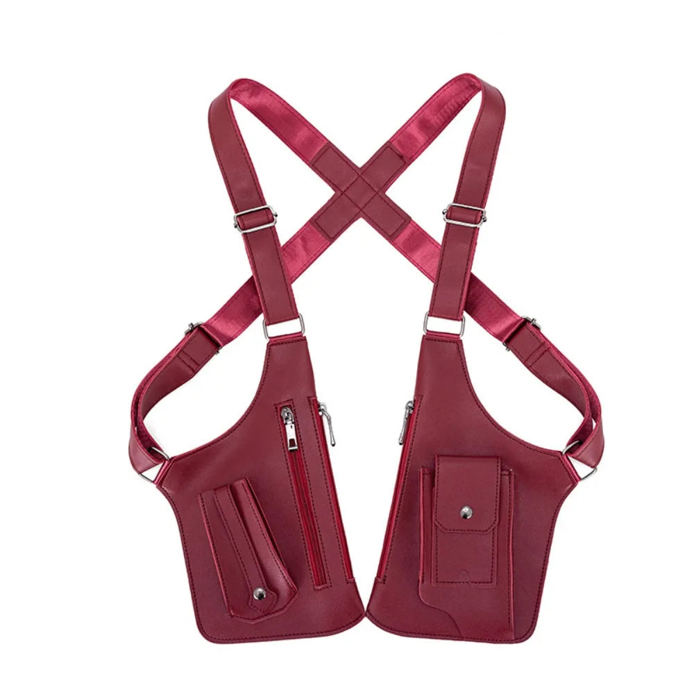 Retro Anti-theft Storage Vest Bag Multi-Pocket Leather Hidden Underarm Shoulder Concealed Multifunction Crossbody Bags Men Woman