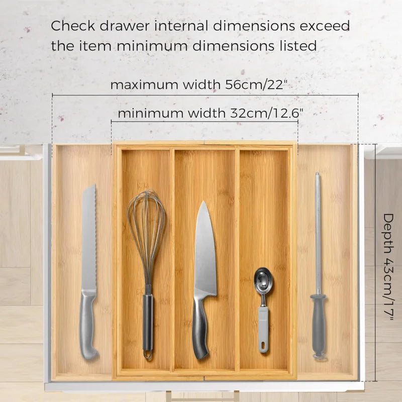 Expandable Bamboo Kitchen Drawer Organizer,Adjustable Cutlery Holder and Cutlery Tray Organizer,Drawer divider for silverware,Ta