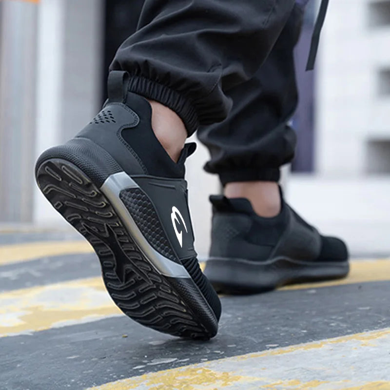 Black Lightweight Work Sneakers Anti-Impact And Anti-Piercing Safety Shoes Comfortable Breathable Construction Working Boots