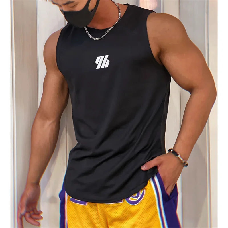 Summer Men's Gym Tank Top Fitness Training Clothing Quick-drying Loose Bodybuilding Sleeveless Shirt Men Fashion Basketball Vest