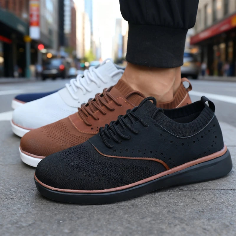 New Men's Casual Shoes Breathable Knit Upper Perforated Detail Light Non-Slip Walking Sneakers Versatile Footwear for Male