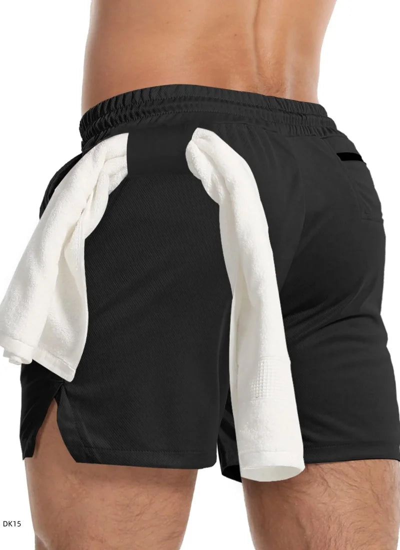 Running shorts men's gym sports shorts 2-in-1 quick drying exercise training gym fitness jogging shorts summer men's shorts