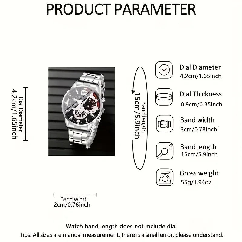 4pcs/1pcs fashionable men's quartz watch - stainless steel strap, round zinc alloy case, electronic sports