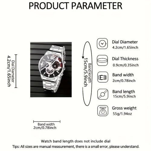 4pcs/1pcs fashionable men's quartz watch - stainless steel strap, round zinc alloy case, electronic sports