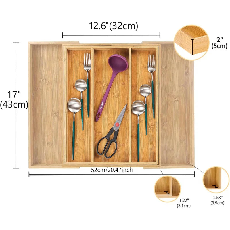 Expandable Bamboo Kitchen Drawer Organizer,Adjustable Cutlery Holder and Cutlery Tray Organizer,Drawer divider for silverware,Ta