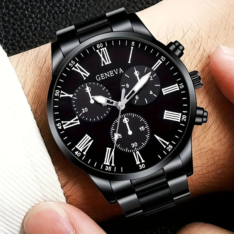 4pcs/1pcs fashionable men's quartz watch - stainless steel strap, round zinc alloy case, electronic sports