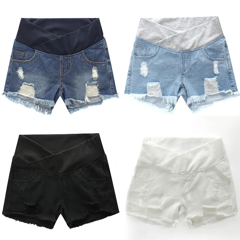 Large Size Maternity Shorts High Waisted Elastic Pregnancy Denim Pants Summer Short Jeans for Pregnant Women