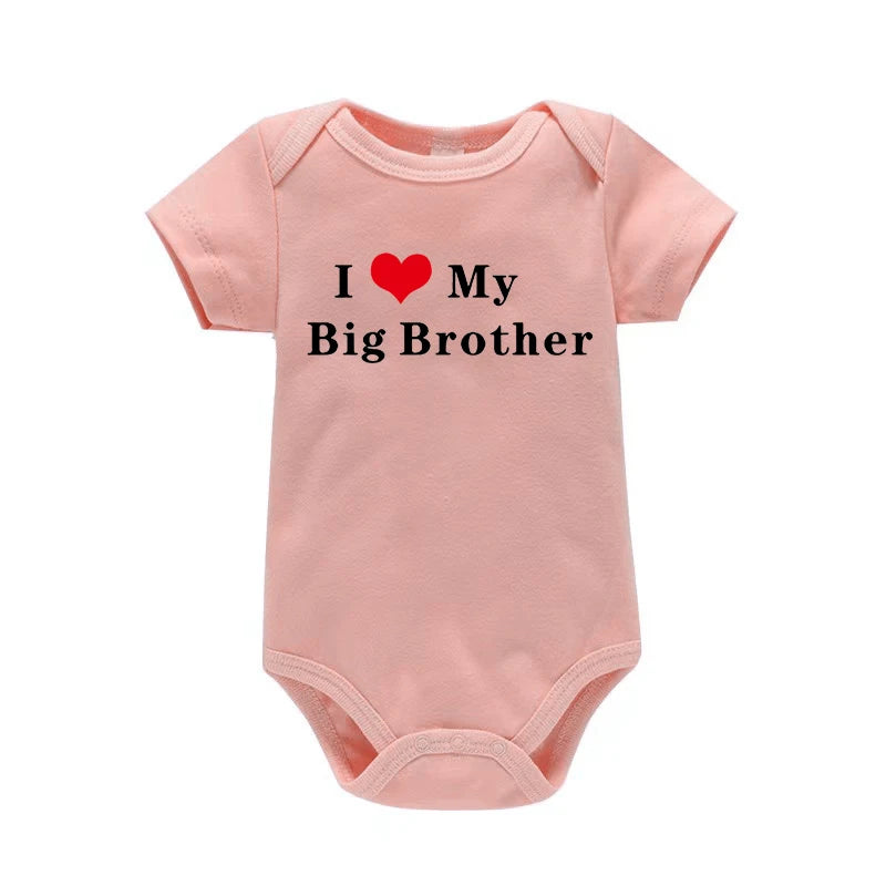 I LOVE MY Big SISTER and Brother Letter Printed Baby Outfit Newborn Short-sleeved Jumpsuit Casual Infant Romper Oneises