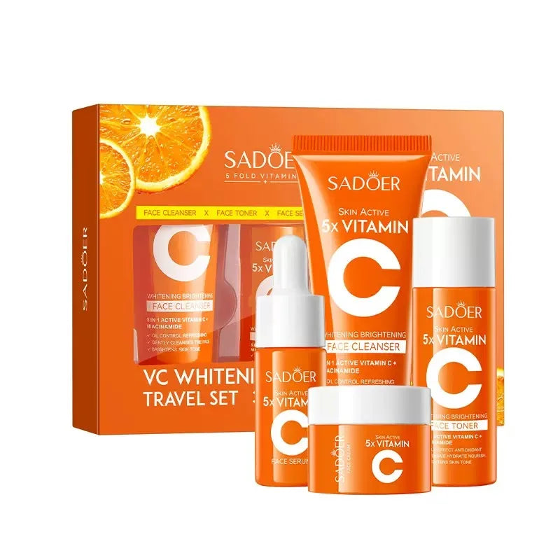 5X Vitamin C Travel Kit, 4-Piece Brightening & Hydrating Skincare Set, Antioxidant Glow Boost for Dull Skin, Winter Vacation Ess