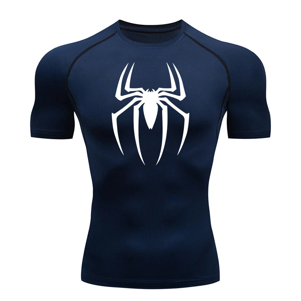 2025 Men's Spider Print Compression Shirt, Quick Dry T-Shirt, Gym Running Jersey, Breathable Short Sleeve, Spring, Summer, S-3XL