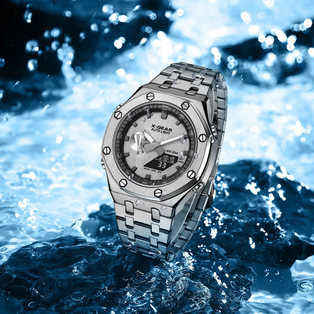 X-GEAR Fashion Casual Business Quartz Watch Waterproof Wristwatch  Mens Sports Watches Business Man Electronic Watch Multi functional